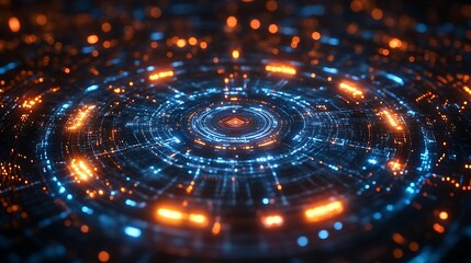 Abstract glowing circular tech HUD.