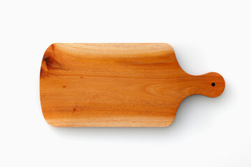 白背景に置いた木製のカッティングボード　Wooden cutting board seen from above