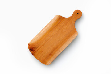 白背景に置いた木製のカッティングボード　Wooden cutting board seen from above