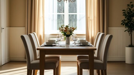 Fototapeta premium Cozy and Elegant Dining Room Setting for a Family Meal