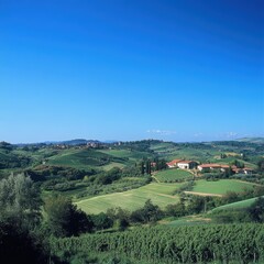 Obraz premium Experience peace a rural village nestled in rolling hills and stunning natural landscapes