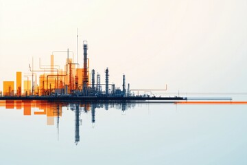 Obraz premium Industrial landscape sunset over petroleum technology reflections