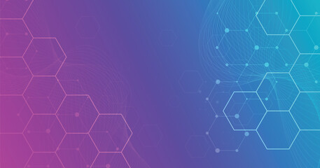 Hi-tech digital hexagon connected  background. Geometric design with hexagons on multicolored background.