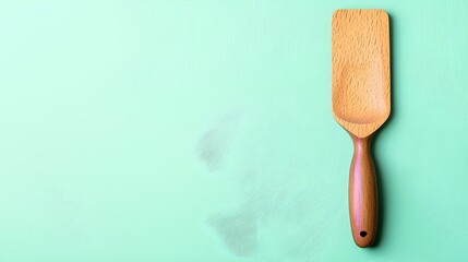 Wooden Spatula on Light Green Background with Textured Surface
