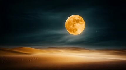 Endless desert dunes rippling under the glow of a full moon selective focus solitude theme surreal double exposure starry night sky, ultra-realistic detail, cinematic, 