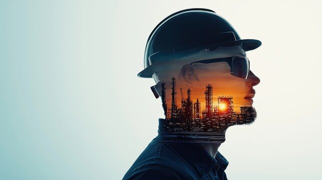 Sunset technology petroleum industry worker industrial landscape