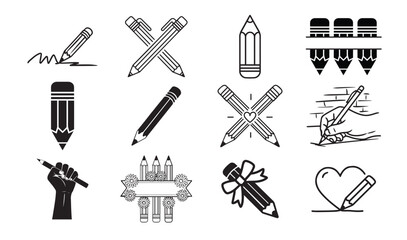 Pencil Silhouette Design Bundle, Pencil icon set.
