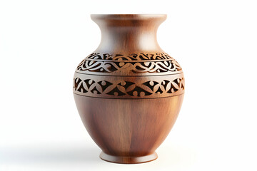 Intricate Wooden Vase: A handcrafted wooden vase with intricate carvings, showcasing the beauty of traditional craftsmanship and natural materials.