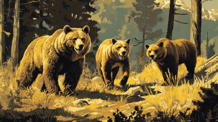 Hunting open season, wild animals natural park and beware of bear warning vintage posters. Vector wildlife wolf and fox territory, forest bobcat lynx and ermine hunt area, wildfowl goose feeding sign