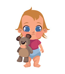baby playing with teddy bear toy
