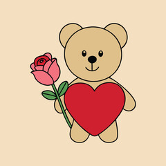 Obraz premium Adorable Teddy Bear with Heart and Rose