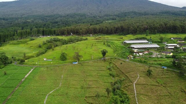 The drone view of Baturaden landscape in Banyumas Regency, Central Java, Indonesia. It was taken on January 08, 2025 by a professional. It's a wonderful landscape with a nice view