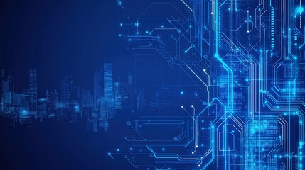 Fototapeta premium Abstract Blue Cybernetic Background with Copy Space