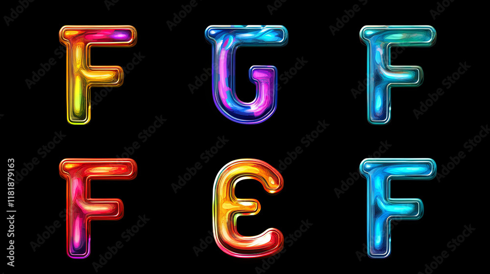 Fototapete set of alphabet symbols and icons of letter f - for emblems. rasterized version also available in ga