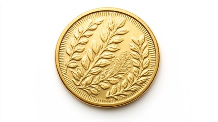 Intricate Gold Coin on Minimalist White Background