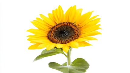 Fototapeta premium Bright yellow sunflower with vibrant green stem and petals blooming in nature