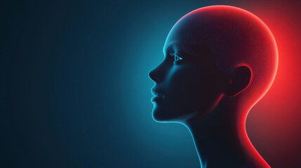 Obraz premium Humanoid figure with light and dark gradient, showcasing futuristic design. profile highlights blend of technology and art