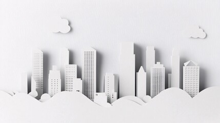 Paper Cut of Black and White City Skyline