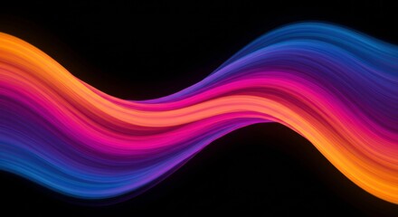Abstract Colorful Wave: A vibrant, dynamic wave of colors flows across a black background.  The smooth, fluid lines create a sense of movement and energy, perfect for modern designs and backgrounds.