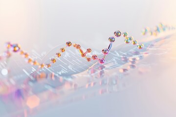 A graph made of chemical molecules on a white background, concept of increasing investment value in the chemical fuel sector or the analysis of molecular and scientific data.