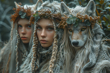 three female figures - forest spirits - werewolves