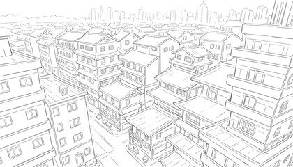 Monochrome Line Art of City Architecture