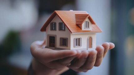 Real estate broker agent presenting and consult to customer to decision making sign insurance form agreement, home model, concerning mortgage loan offer in office