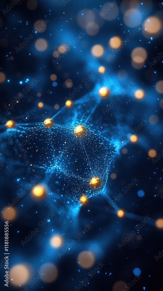 Wall mural a vibrant abstract representation of interconnected nodes and glowing particles in a digital space.