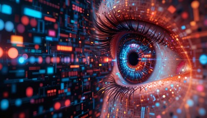 Futuristic technology collage with eye imagery