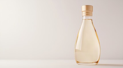 Elegant Glass Bottle with Light Liquid on Neutral Background