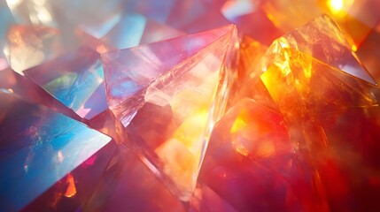 Glowing prism refracting vibrant tonal radiance blending shimmering clarity and rainbow gradients in an abstract luminous display of light and color