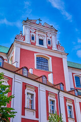 Courtyard and bell tower of the basilica Collegiate Church or simply know as Fara. It is a Roman Catholic basilica located in the heart of the Old Town district in Poznan, Europe, Poland