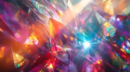 Radiant prismatic light glowing dynamically blending vibrant tonal clarity with shimmering rainbow hues in a captivating abstract and surreal visual display of color light and energy