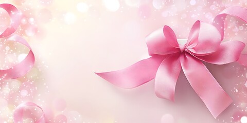Pink ribbon bow on glitter background.