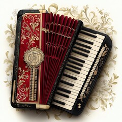 Beautiful accordion with ornate details.