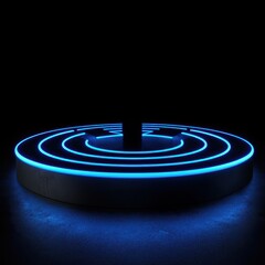 Fototapeta premium Futuristic neon circular design with glowing lines on a dark background.
