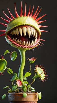 Carnivorous Plant Opening its Mouth on Black Background