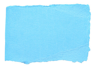 Isolated cut out torn piece of blank blue paper note cardboard with texture and copy space for text, transparent png background design element