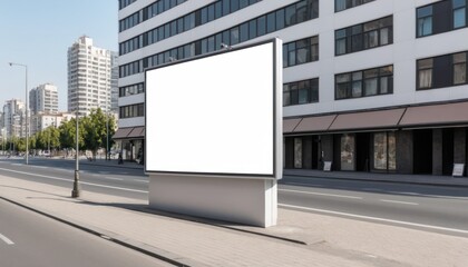 Obraz premium Blank billboard on a street in an urban setting with a clear sky