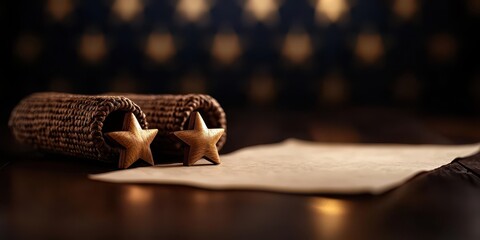 Vintage scroll and wooden stars, ideal for celebrations and meaningful events.
