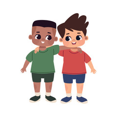 cute kids characters hugging