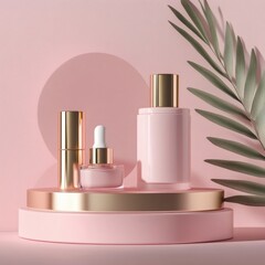 pink podium for displaying cosmetics and product on abstract background