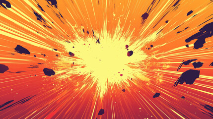 Manga-style speed lines for dynamic action, explosion frame with glowing light and fire, anime vector style