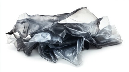 An abstract sculpture of crumpled silver fabric. This piece plays with light and shadows. It exudes elegance and modernity. Perfect for contemporary art galleries. Generative AI