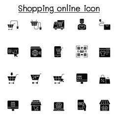 Shopping online icon in thin line style