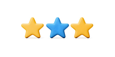 Three stars rating review 3d icon for apps and websites, isolated on white background
