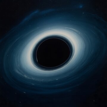 black hole in the black infinite void  neon-blue light colors