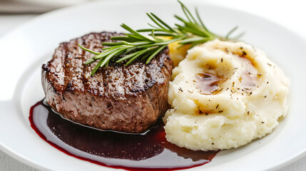 Gourmet Filet Mignon Served on a Clean White Plate with Sauce