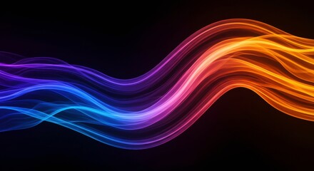 Obraz premium Dynamic Abstract Waves: A mesmerizing abstract background with vibrant waves of blue, purple, orange, and red flowing gracefully against a black backdrop.