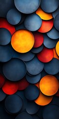 Abstract orange, red, and blue circle pattern.